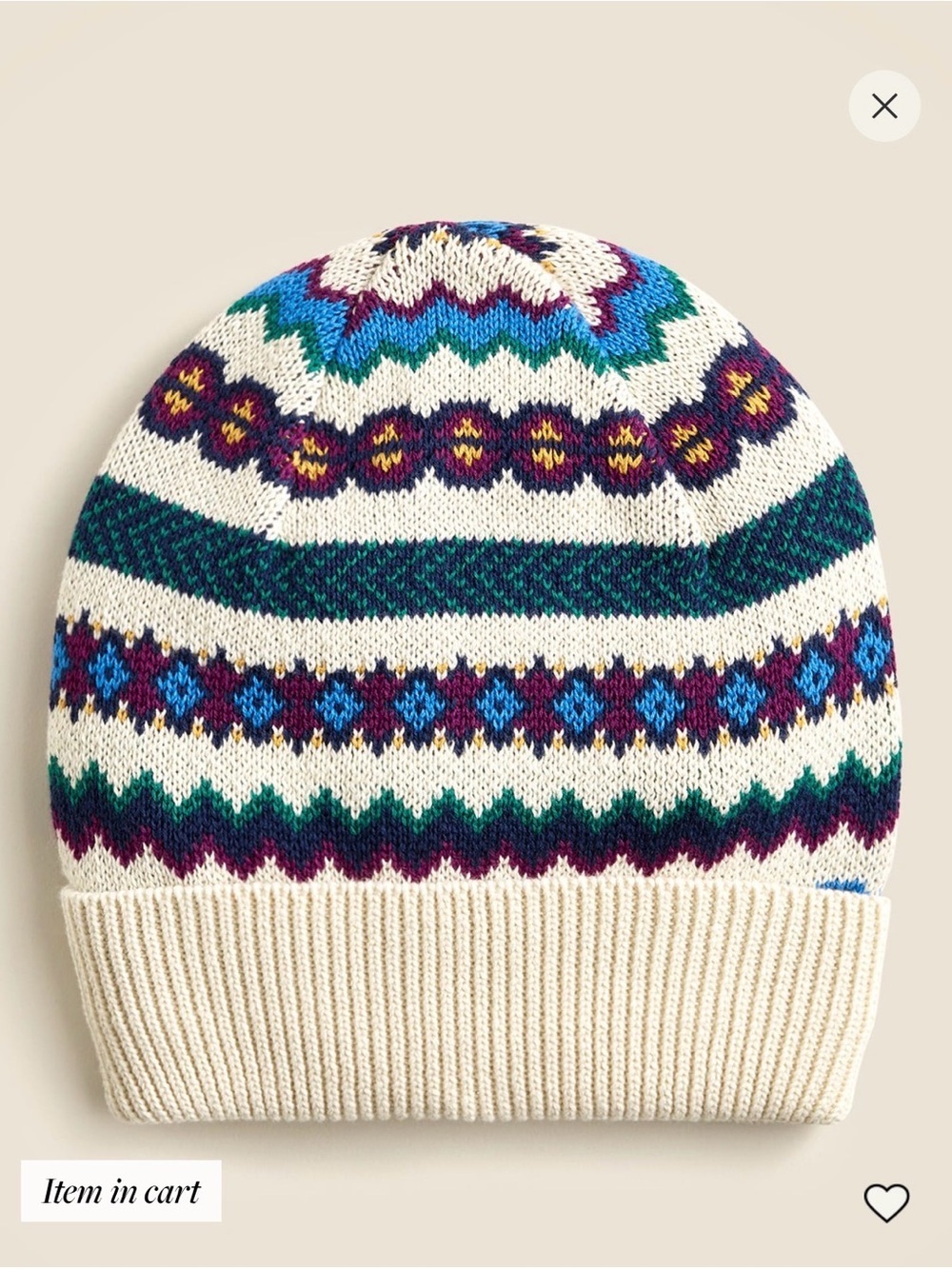 Crewcuts Cream Fair Isle Knit Beanie with Blue, Green & Purple Accents